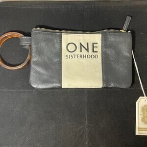 Mud Pie Black and Cream One Sisterhood Clutch NWT